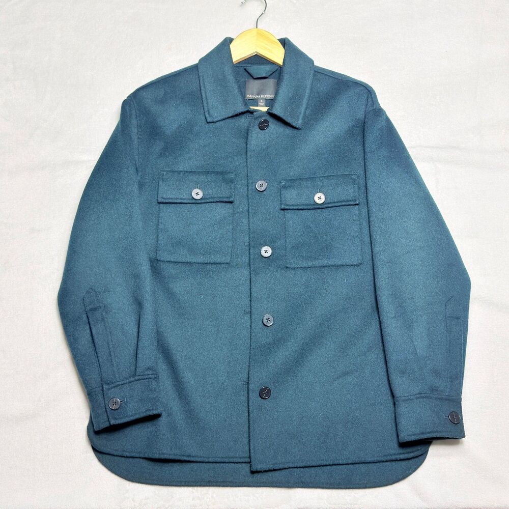 Banana Republic Boxy Double Face Wool Shirt Jacket Mens Small Deep Pine Green